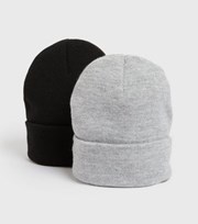 New Look 2 Pack Black and Grey Knit Beanies